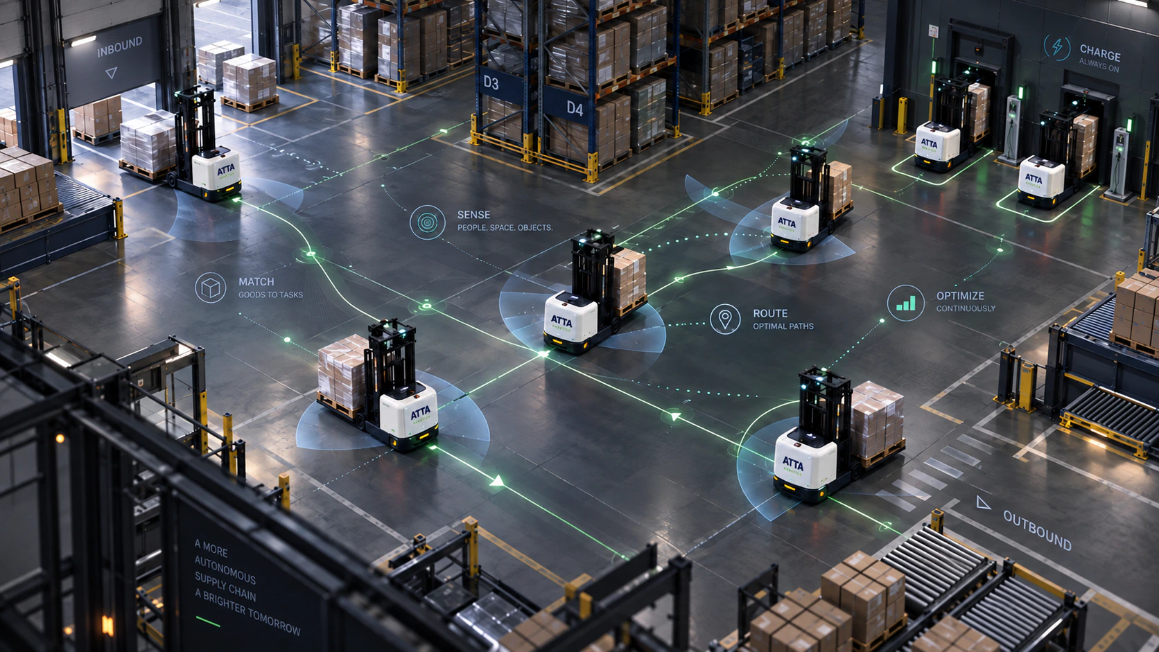 ATTA autonomous forklift swarm coordinated by Physical AI